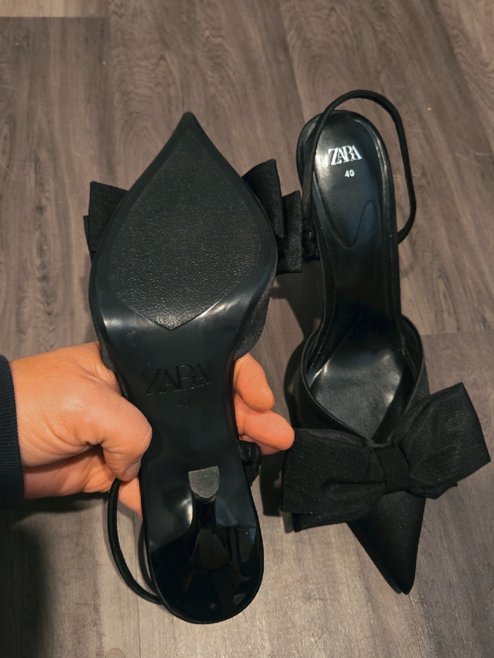 ZARA Black Pointed Toe Bow Slingback Heels